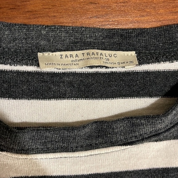 Zara trafaluc long sleeved top in striped dark grey and white size small - Picture 3 of 6